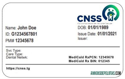 Cartão de seguro saúde do Togo exemplo